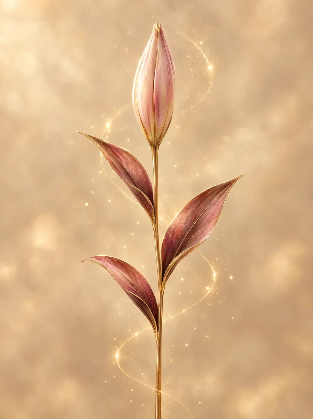 A lily bud on a gold stem